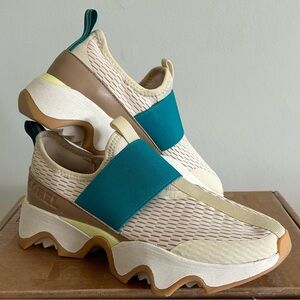 Sorel Beige and Teal Slip-On Sneakers